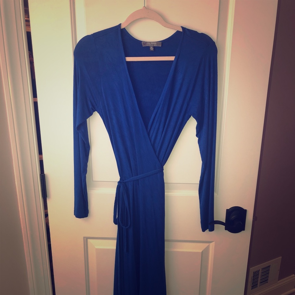 Lisa Rinna Cobalt Blue Wrap Maxi